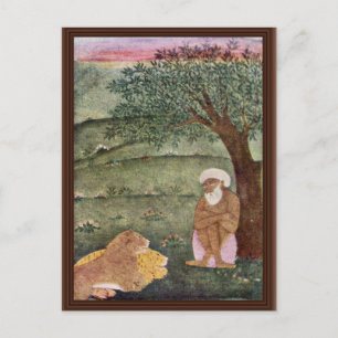 Carte Postale Dervish Avec Un Lion Et Un Tigre. Peinture moghole