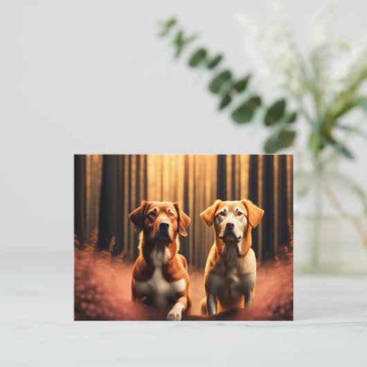 Carte Postale Des amis chiens posant dans la forêt (Debout devant)