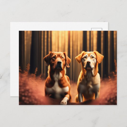 Carte Postale Des amis chiens posant dans la forêt (Devant / Derrière)