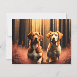 Carte Postale Des amis chiens posant dans la forêt