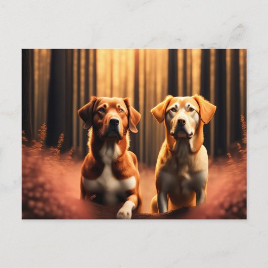 Carte Postale Des amis chiens posant dans la forêt (Devant)