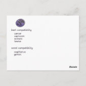 Carte postale des caractéristiques du zodiaque de (Dos)