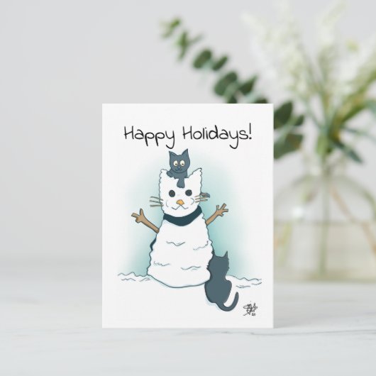 Carte Postale Des chatons font Chat à Neige Joyeuses Fêtes Noël (Debout devant)