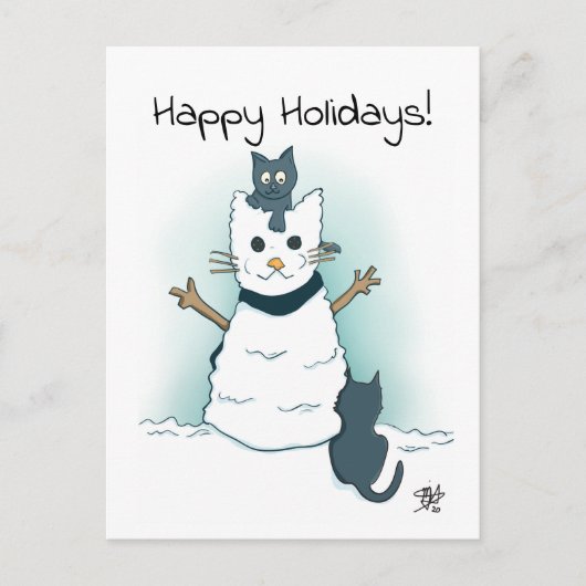 Carte Postale Des chatons font Chat à Neige Joyeuses Fêtes Noël (Devant)