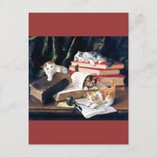 Carte Postale Des chatons jouent sur un bureau