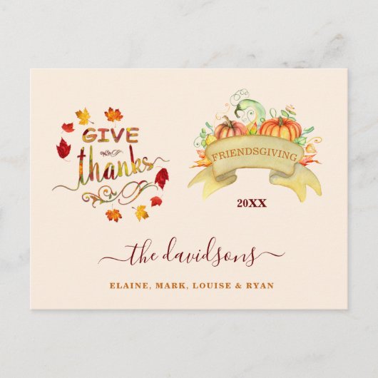 Carte Postale Des Citrouilles D'Aquarelle Remercient Freindsgivi (Devant)