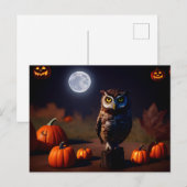 Carte Postale Des citrouilles et des hiboux d'Halloween la nuit. (Devant / Derrière)