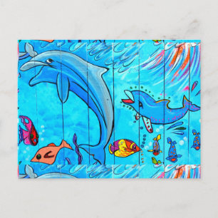 carte postale des dauphins nageant