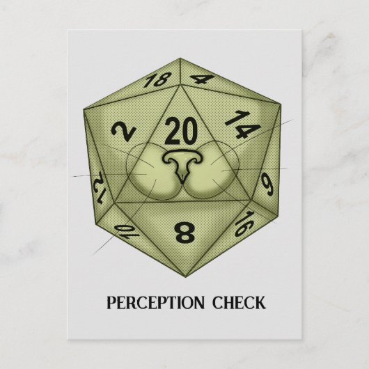 Carte Postale Des dés. Chat. D20. Vérification de la perception (Devant)