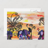 Carte postale des éléphants indiens (Devant / Derrière)