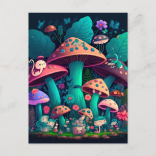 Carte Postale Des elfes champignons dans le champ