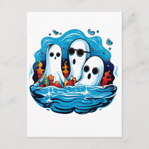 Carte Postale Des fantômes à la feuille pour Halloween