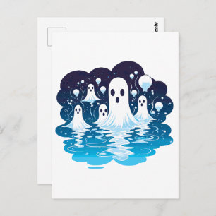 Carte Postale Des fantômes à la feuille pour Halloween