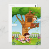 Carte Postale Des filles lisant des livres dans le jardin (Devant / Derrière)