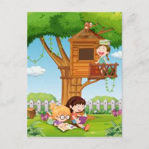 Carte Postale Des filles lisant des livres dans le jardin