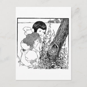Carte Postale Des Filles Trouvées Un Nid D'Oiseaux