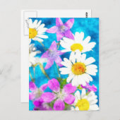 Carte postale des fleurs d'été en aquarelle (Devant / Derrière)