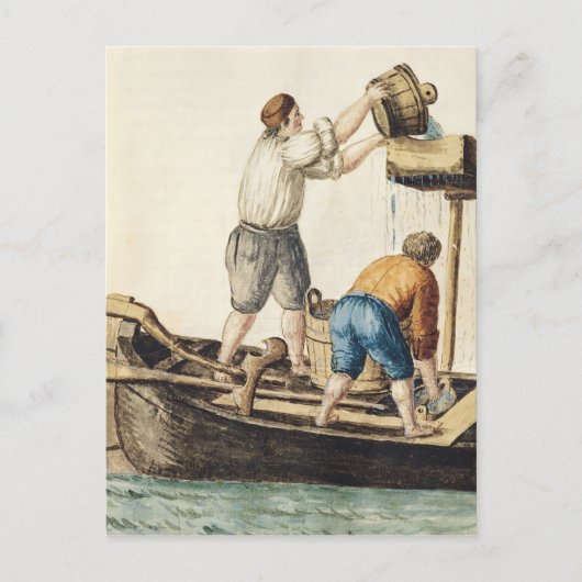 Carte Postale Des hommes de bateau versent de l'eau douce dans l (Devant)