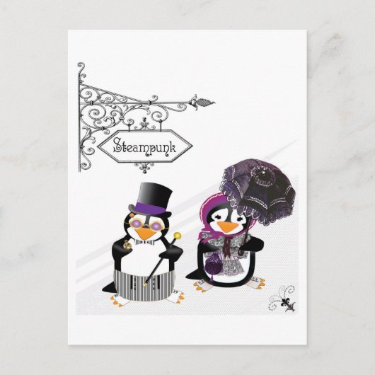 Carte postale des manchots Steampunk (Devant)