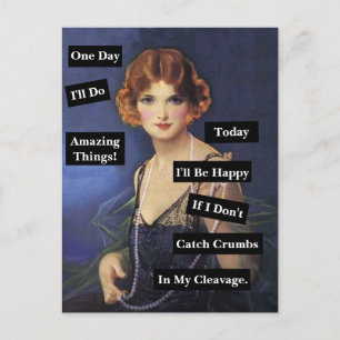 Carte Postale Des miettes dans mon décolleté Vintage dame drôle