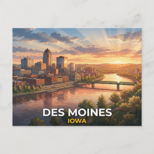 Carte Postale Des Moines Iowa Cinématique Rivière Skyline