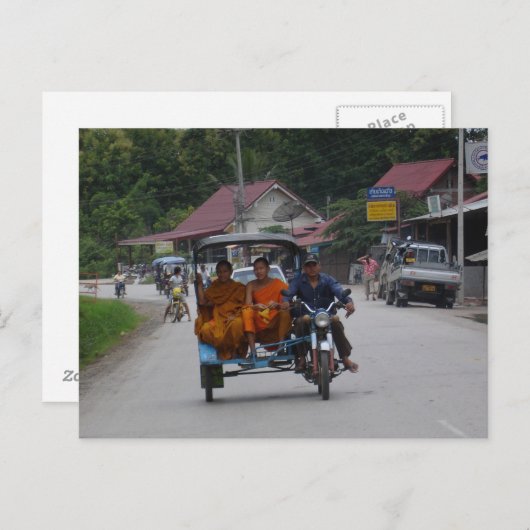 Carte Postale Des moines sur un tuk-tuk (Devant / Derrière)
