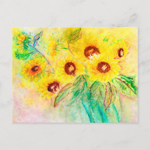 Carte Postale Des tournesols aquatiques. Bouquet de fleurs peint