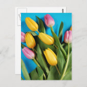 Carte postale des tulipes à ressort rose et jaune (Devant / Derrière)