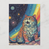 Carte Postale Des vaches de chat dans l'espace avec arc en ciel (Devant)