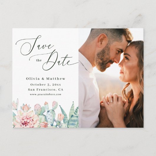 Carte Postale Desert Cactus Photo Save the Date. Elegant Wedding (Devant)
