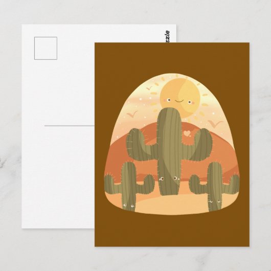Carte Postale Désert de cactus avec soleil (Devant / Derrière)