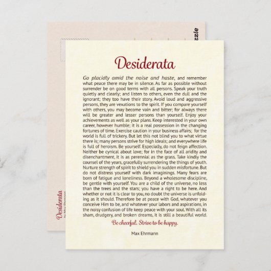 Carte postale Desiderata (Devant / Derrière)