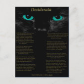 Carte Postale Desiderata chat noir avec ses yeux Turquoise (Devant)