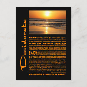 Carte Postale Desiderata Poème Beau coucher de soleil Jaune