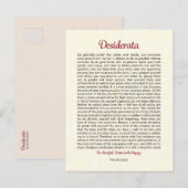 Carte Postale Desiderata Postcard | Desiderata Mini Art (Devant / Derrière)