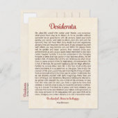 Carte Postale Desiderata Postcard | Desiderata Mini Art (Devant / Derrière)