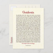 Carte Postale Desiderata Postcard | Desiderata Mini Art (Devant / Derrière)