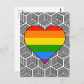 Carte Postale Design Black Blanc tendance Rainbow Heart Love (Devant / Derrière)