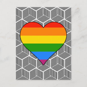 Carte Postale Design Black Blanc tendance Rainbow Heart Love