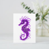Carte Postale Design complexe de cheval de mer violet sur blanc (Debout devant)