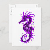 Carte Postale Design complexe de cheval de mer violet sur blanc (Devant / Derrière)