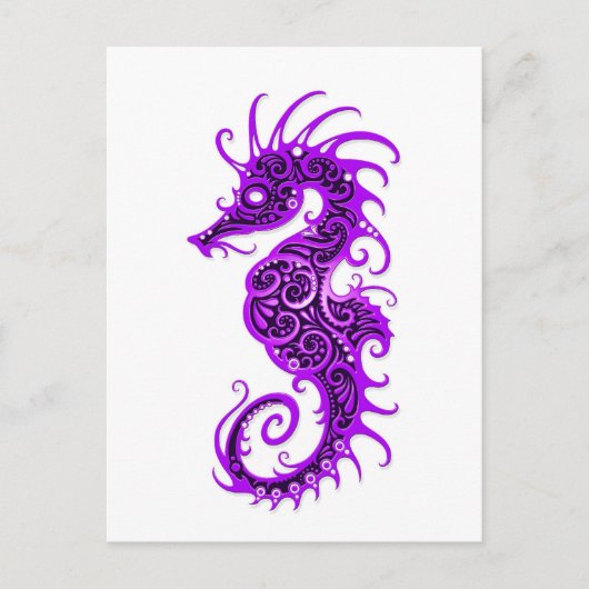 Carte Postale Design complexe de cheval de mer violet sur blanc (Devant)