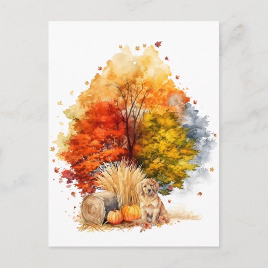 Carte Postale Design de chien d'automne à l'aquarelle - Retrieve (Devant)