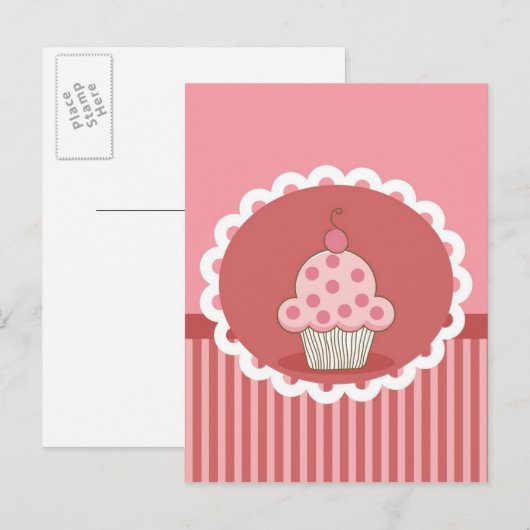 Carte Postale Design de cupcake rose (Devant / Derrière)