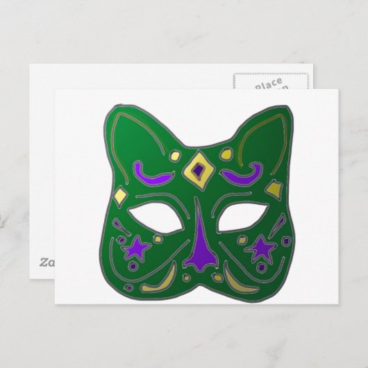 Carte Postale Design de masque vénitien vert (Devant / Derrière)