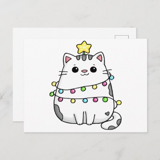 Carte Postale Design de Noël de chat mignon (Devant / Derrière)
