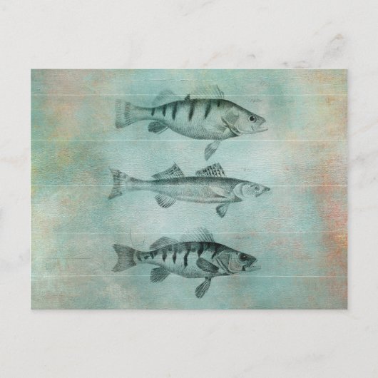 Carte Postale Design de poisson texturé en bois (Devant)