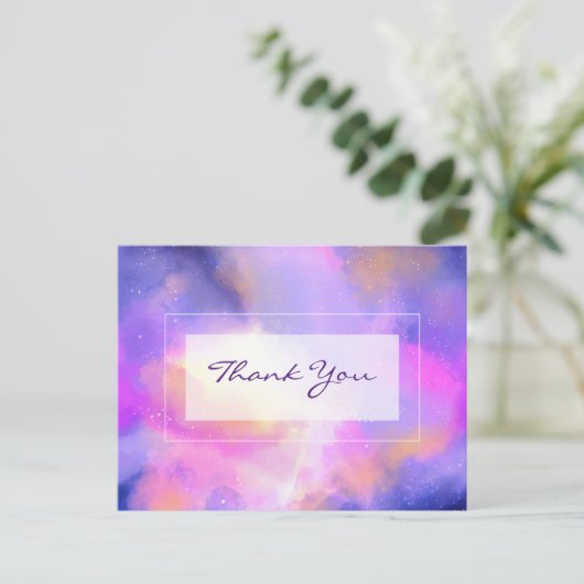 Carte Postale Design d'espace éthéré en Merci violet et rose (Debout devant)