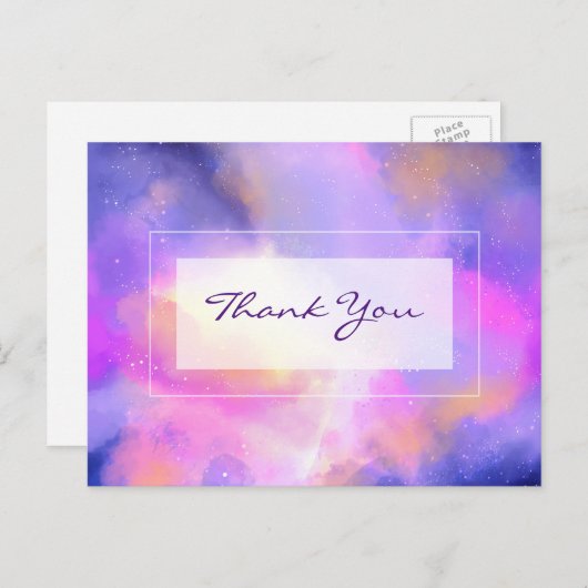 Carte Postale Design d'espace éthéré en Merci violet et rose (Devant / Derrière)