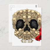 Carte Postale Design du crâne - Pyramide des crânes et des Roses (Devant / Derrière)